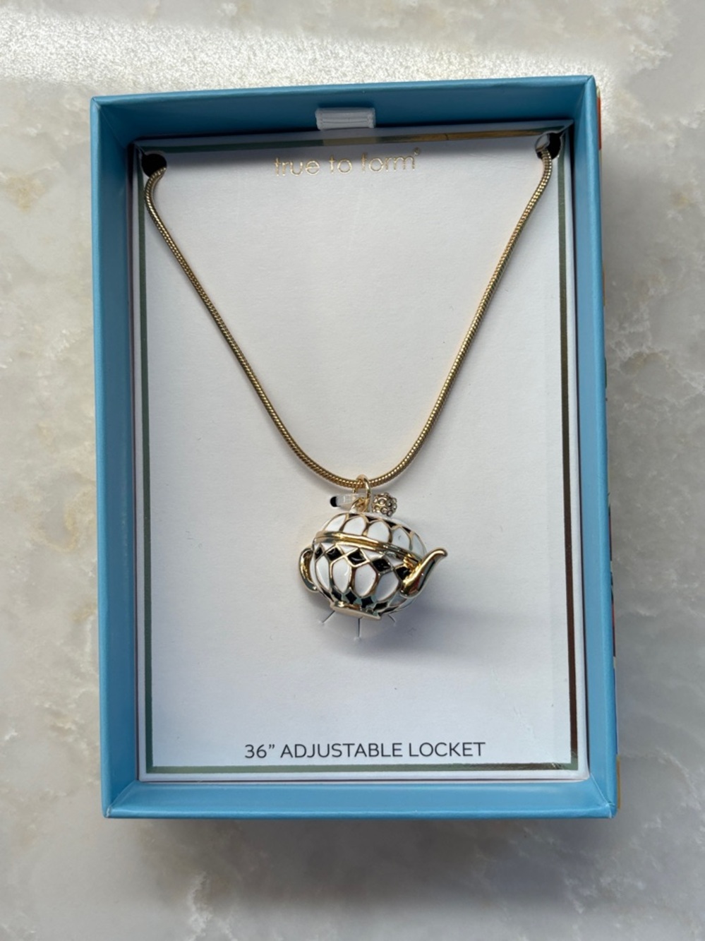 NIB True to Form Teapot Locket Pendant Necklace on gold chain - Picture 2 of 7